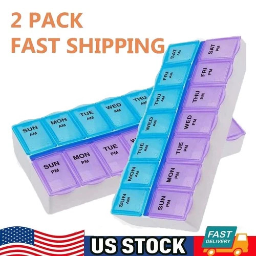 2 Pack Weekly Pill Organizer AM PM Medicine Box Tablet Storage Case Large