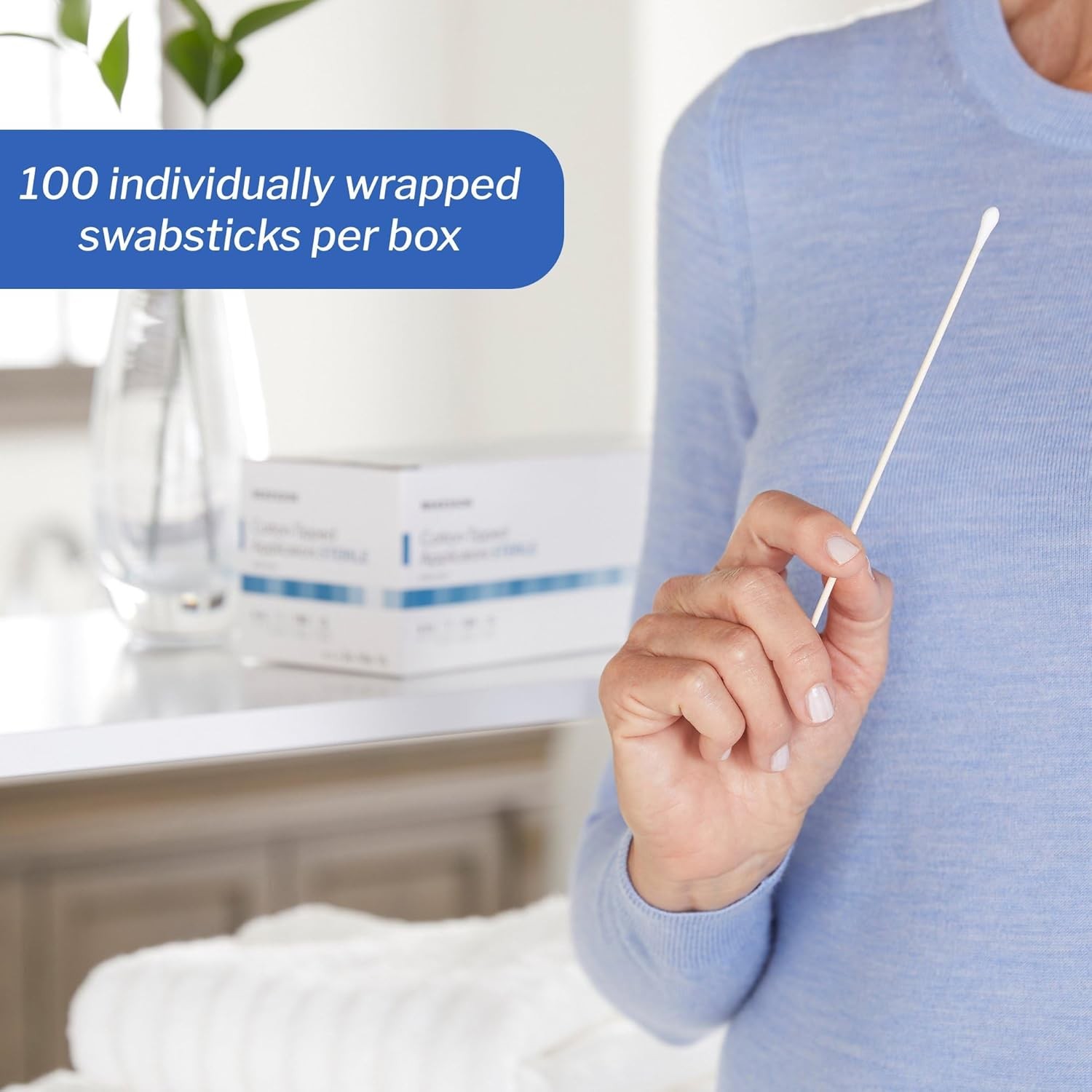McKesson Cotton Tipped Applicator, 6 in [100 Count] Long Sterile Medical Swabs,