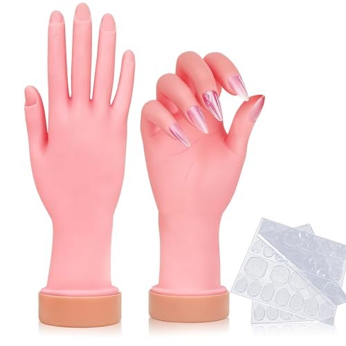 1Pcs Silicone Practice Hand for Nail Training with 48 Adhesive Tabs, Fake Hand