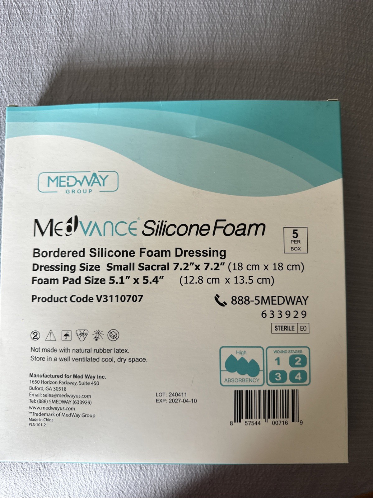 Box of 5 Medvance Bordered Silicone 7″ X 7″ Foam Dressing Sacral 5.1″ X 5.4″ Pad