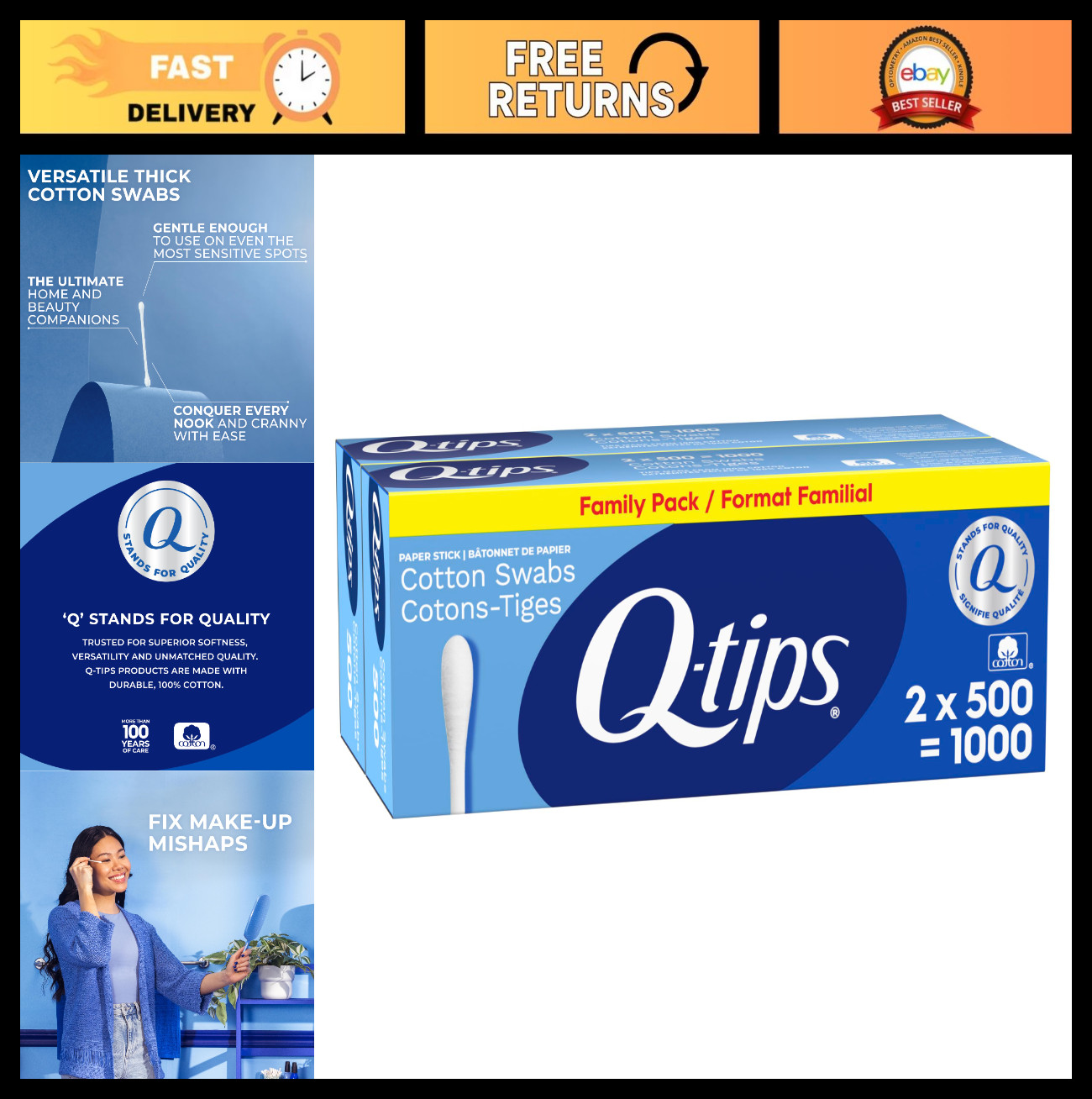 500 Cotton Swabs – Pack of 12, Soft & Durable, Ideal for Makeup & Crafts