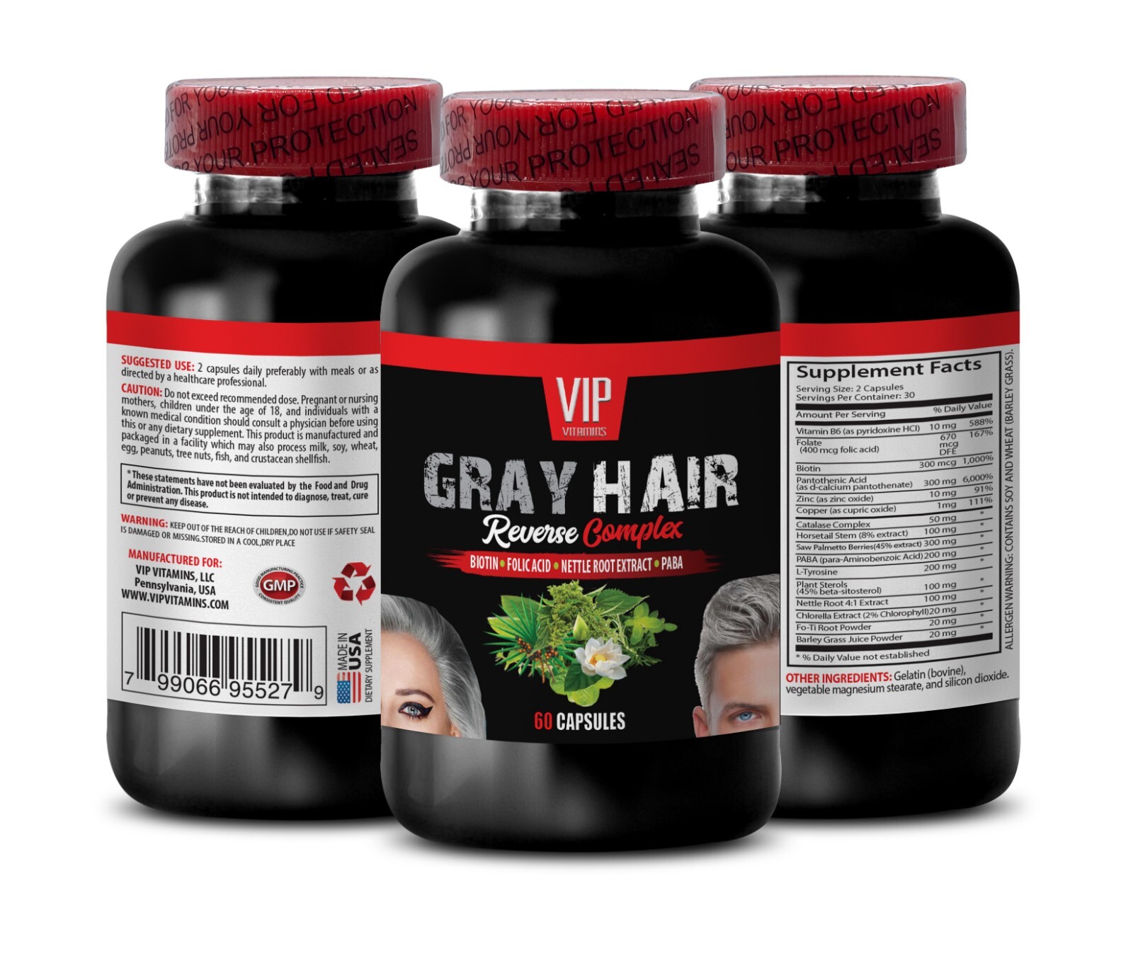 biotin hair – GRAY HAIR REVERSE FORMULA – anti gray hair supplement – 1 Bottles