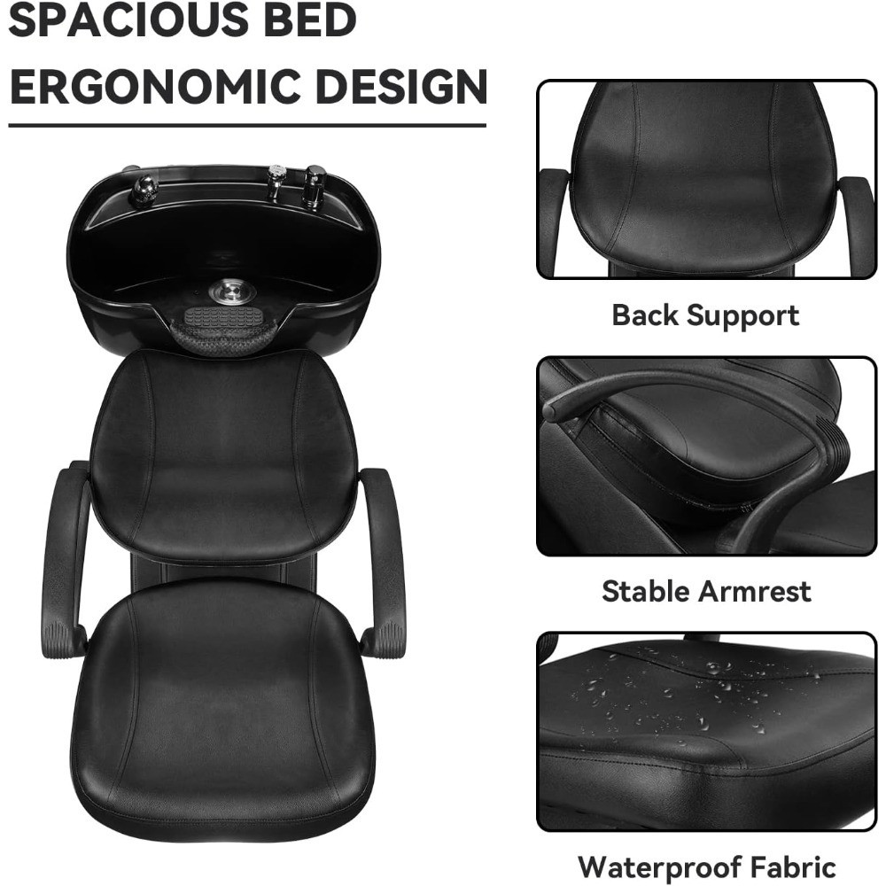 Black Shampoo Bowl Sink Chair for Salon Spa Backwash ABS Plastic Beauty Barber