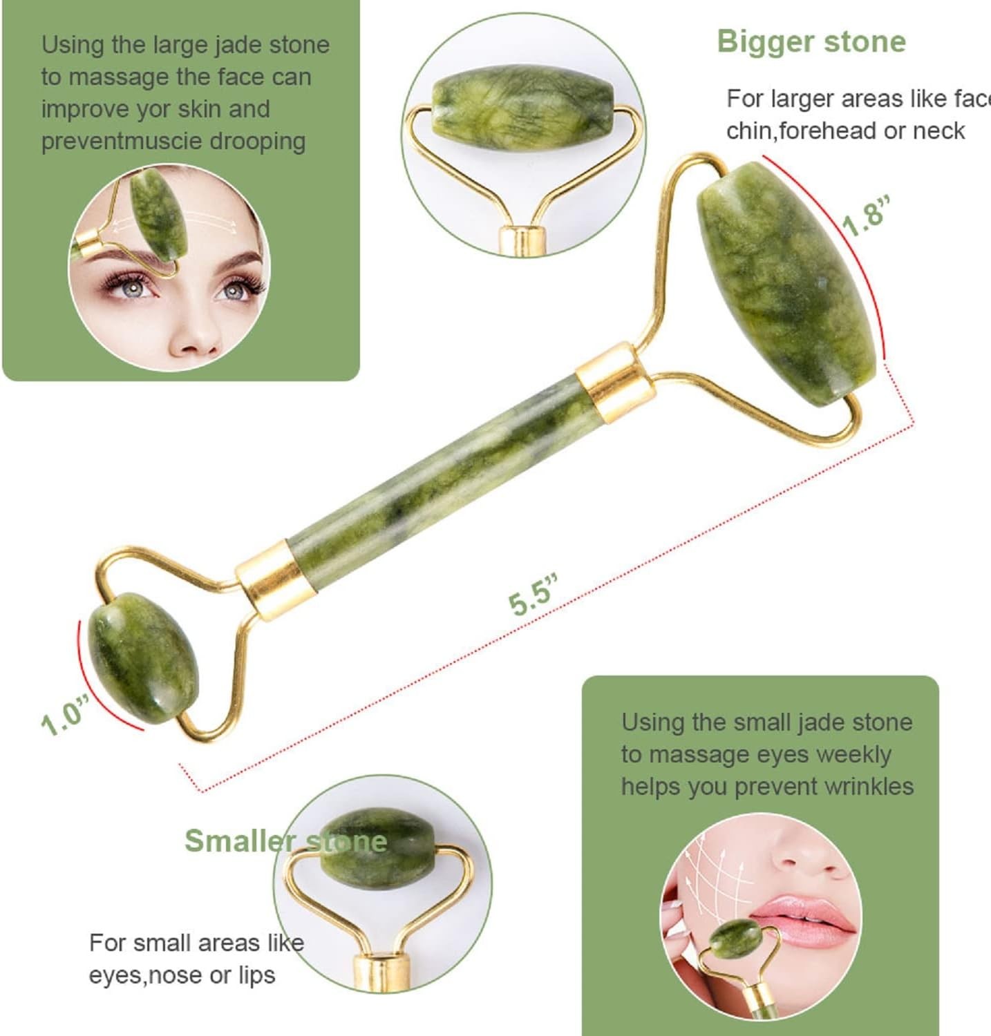 Jade Roller Gua Sha Facial Massage Set 5PCS Face Sculpting Skin Care Tool
