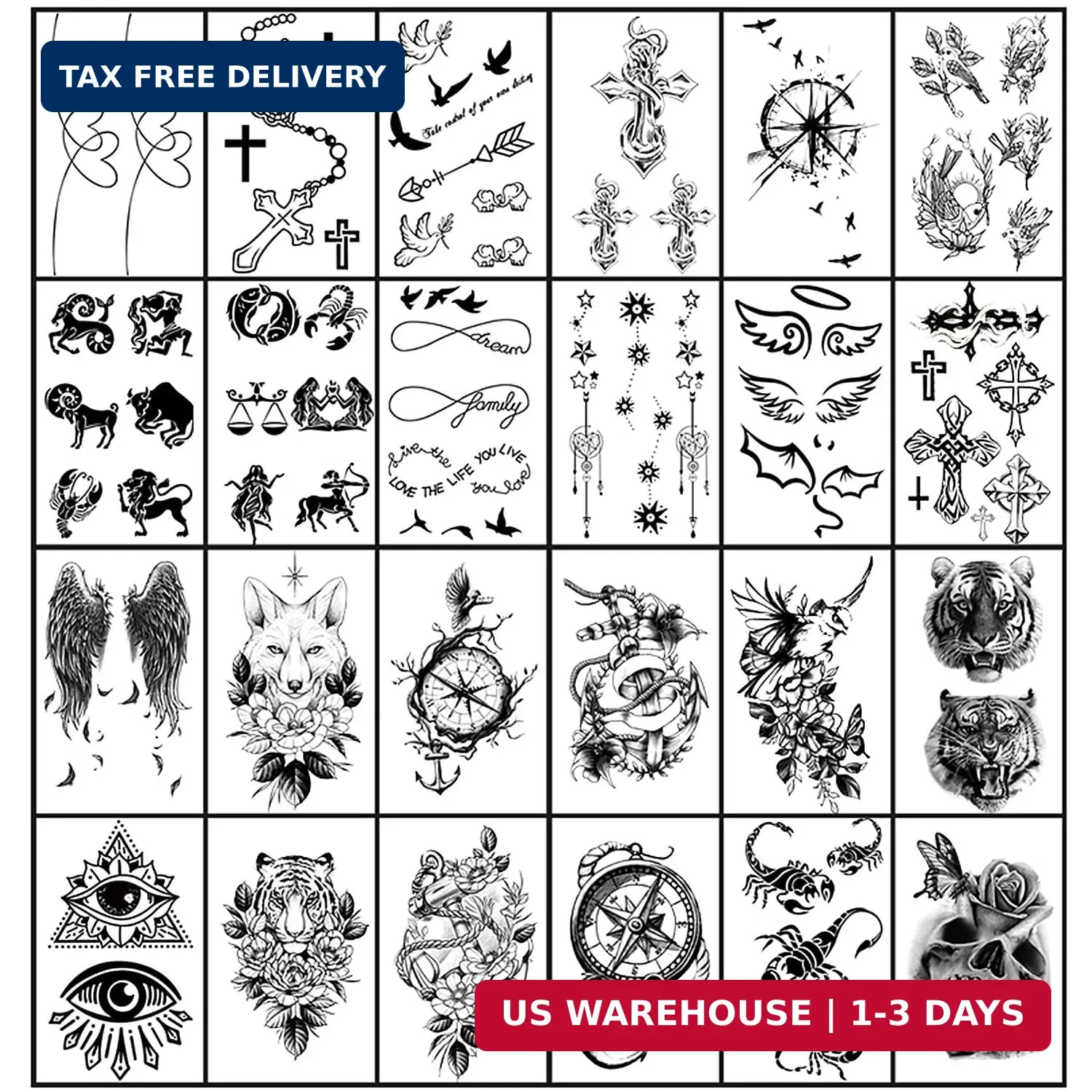 36 Sheets Temporary Tattoos Fake Body Arm Chest Shoulder Tattoos Stickers
