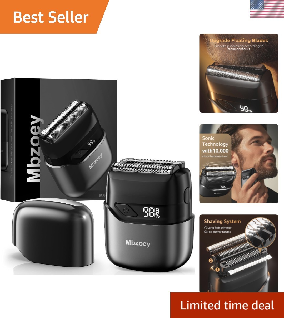 Mini Electric Foil Shaver for Men – Waterproof & Cordless, Sanded Grey