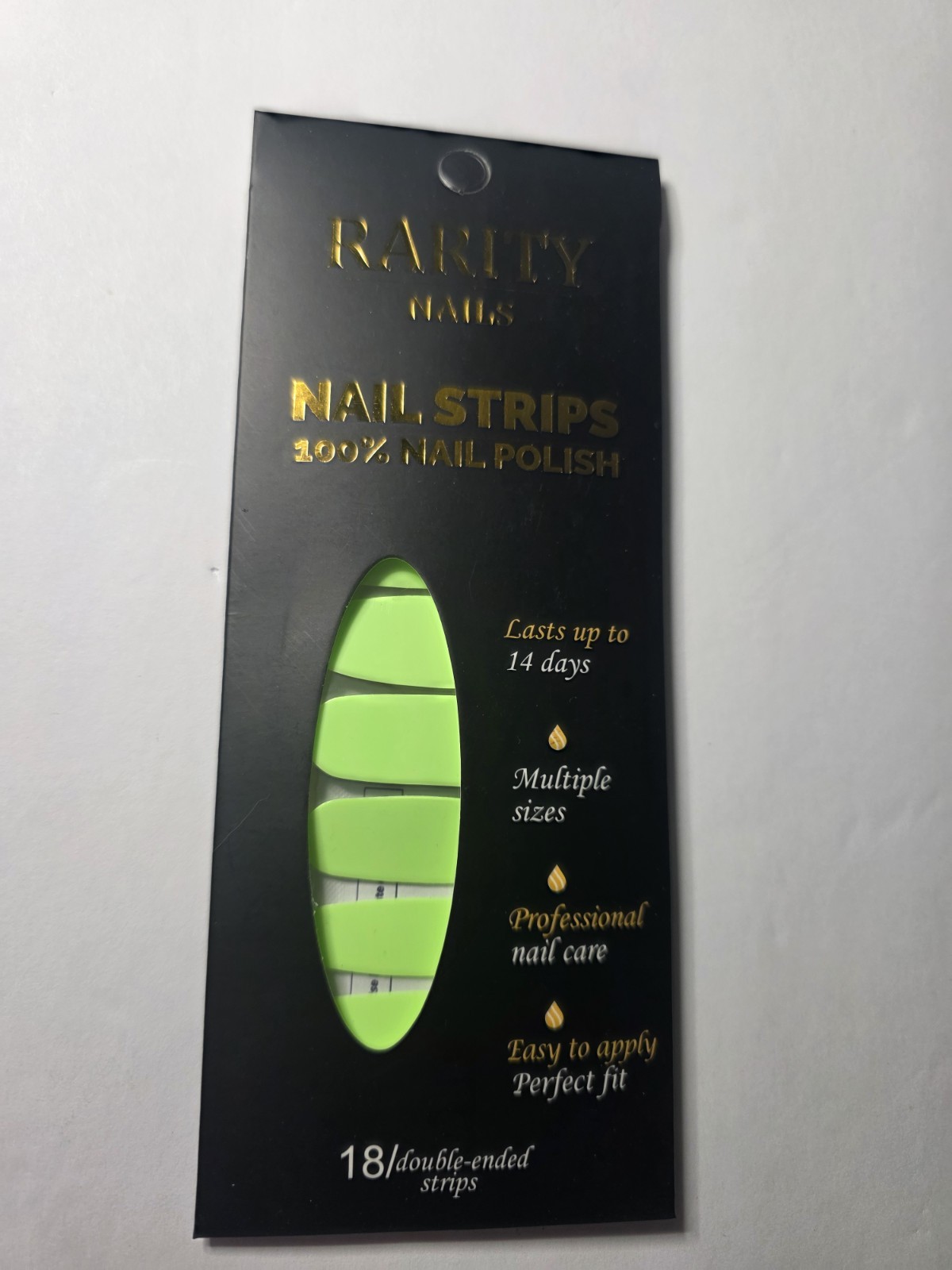 Rarity Nails Nail Polish Strips NEON Green 18 Double-Ended Self-Adhesive Strips