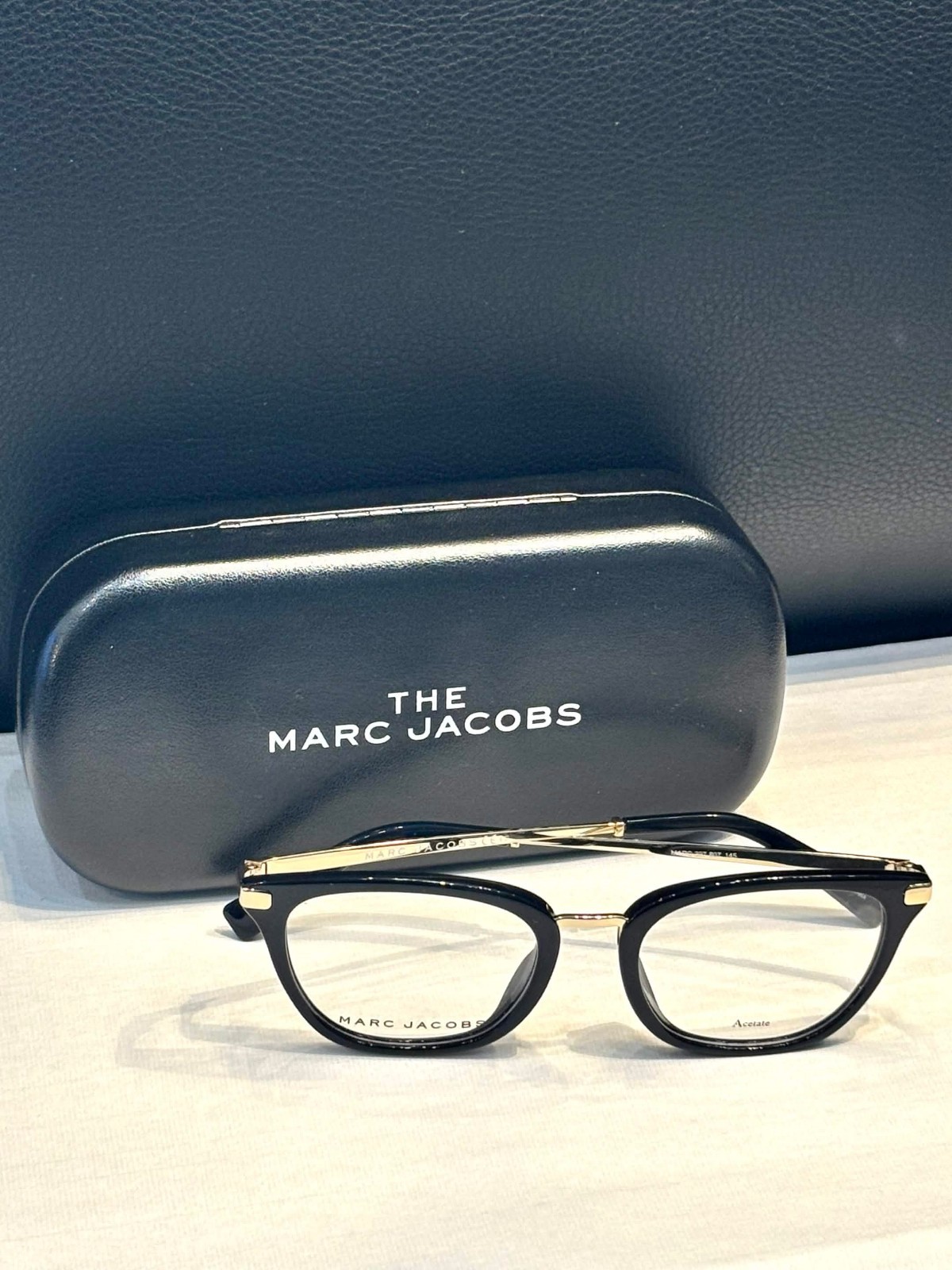 NEW MARC JACOBS 397 Acetate Black & Light Gold Cat Eye Eyeglasses Frame – 50mm