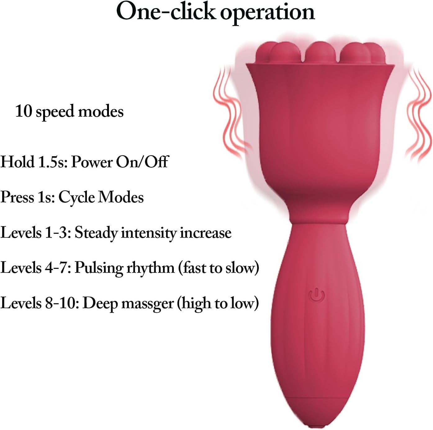 USB Rechargeable Handheld Mini Massager: 10 Speeds, Waterproof, Red, 5.12 Inch