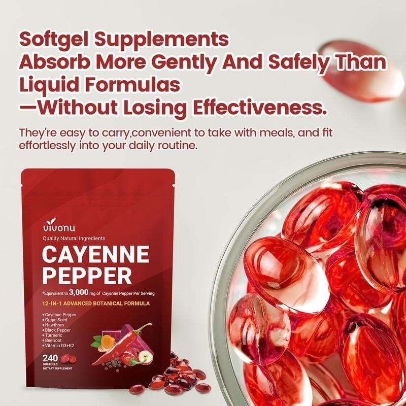 Cayenne Pepper Softgels Supplement, Supports Leg VeinHeart and Blood Vessel NEW