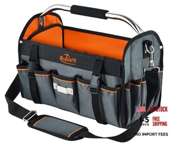 16-Inch Open-Top Tool Tote, 29-Pocket Pro Bag for All 16IN Black & Orange