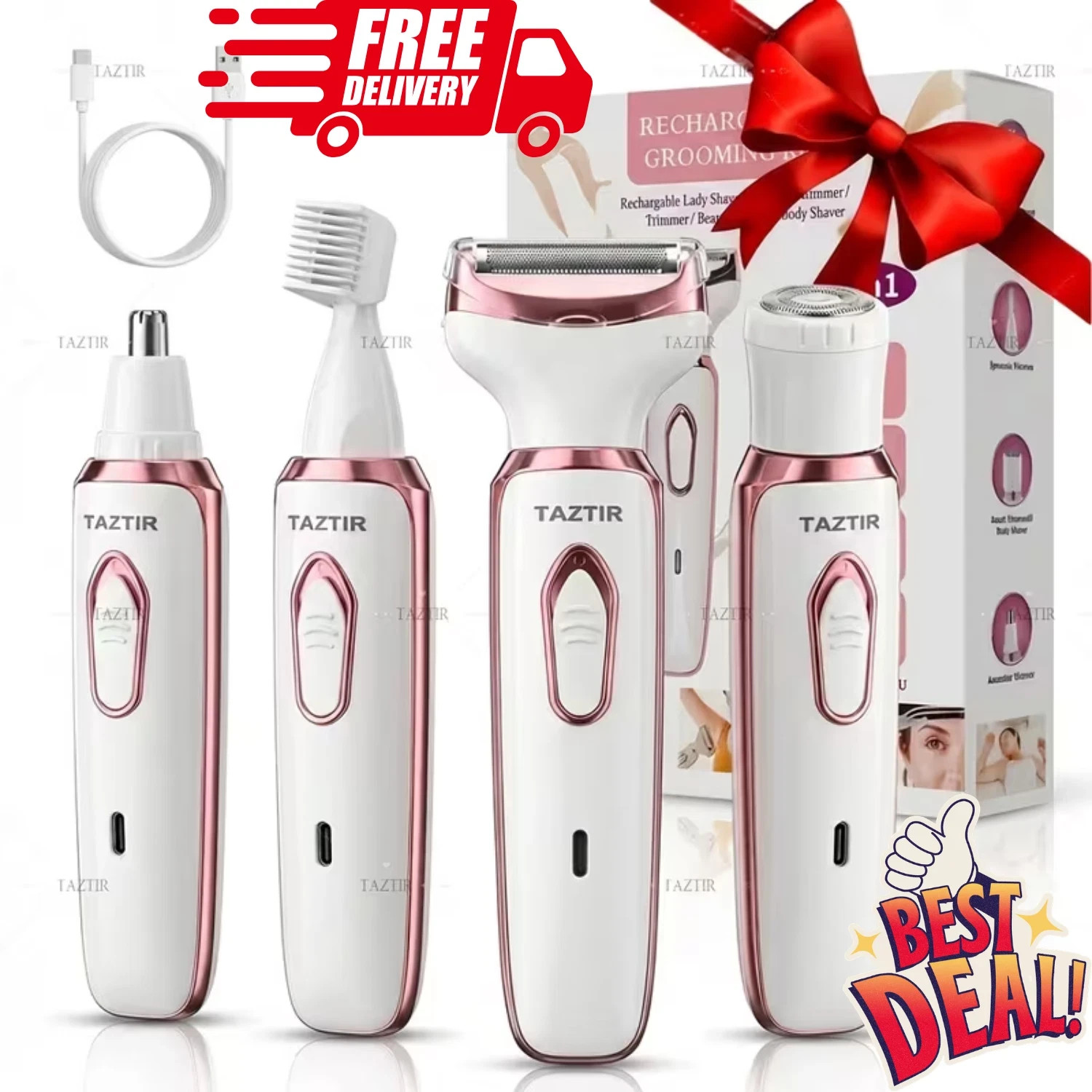 4 In 1 Women Electric Shaver Rechargeable Waterproof Razor Painless Epilator US