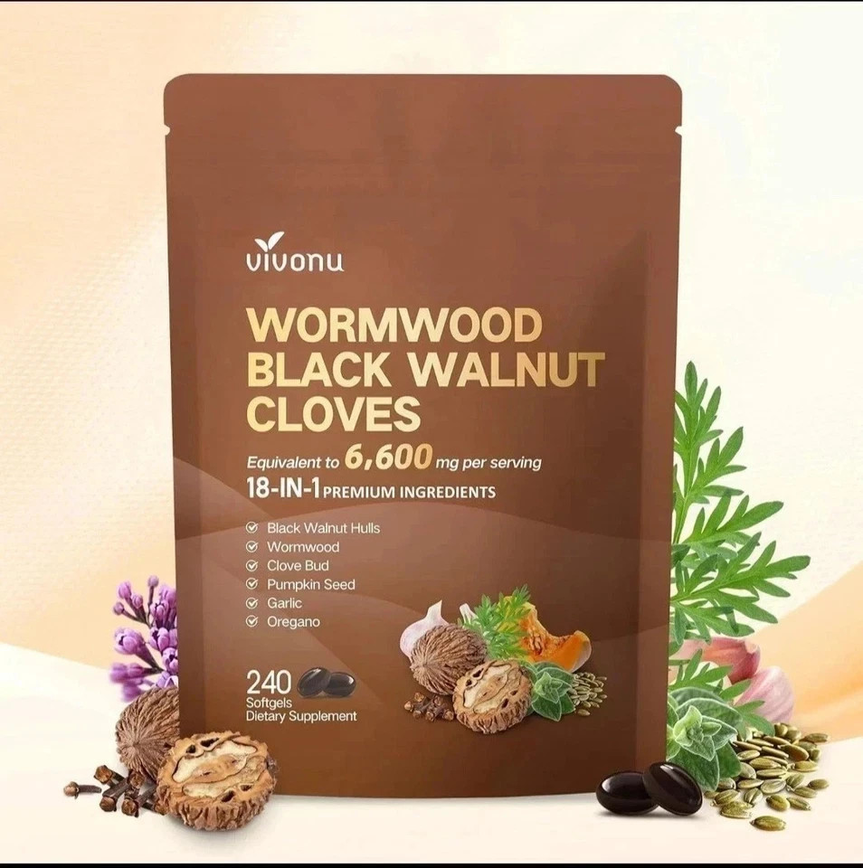 Vivonu Wormwood Black Walnut Cloves 240 Softgels, Parasite Cleanse Supplement