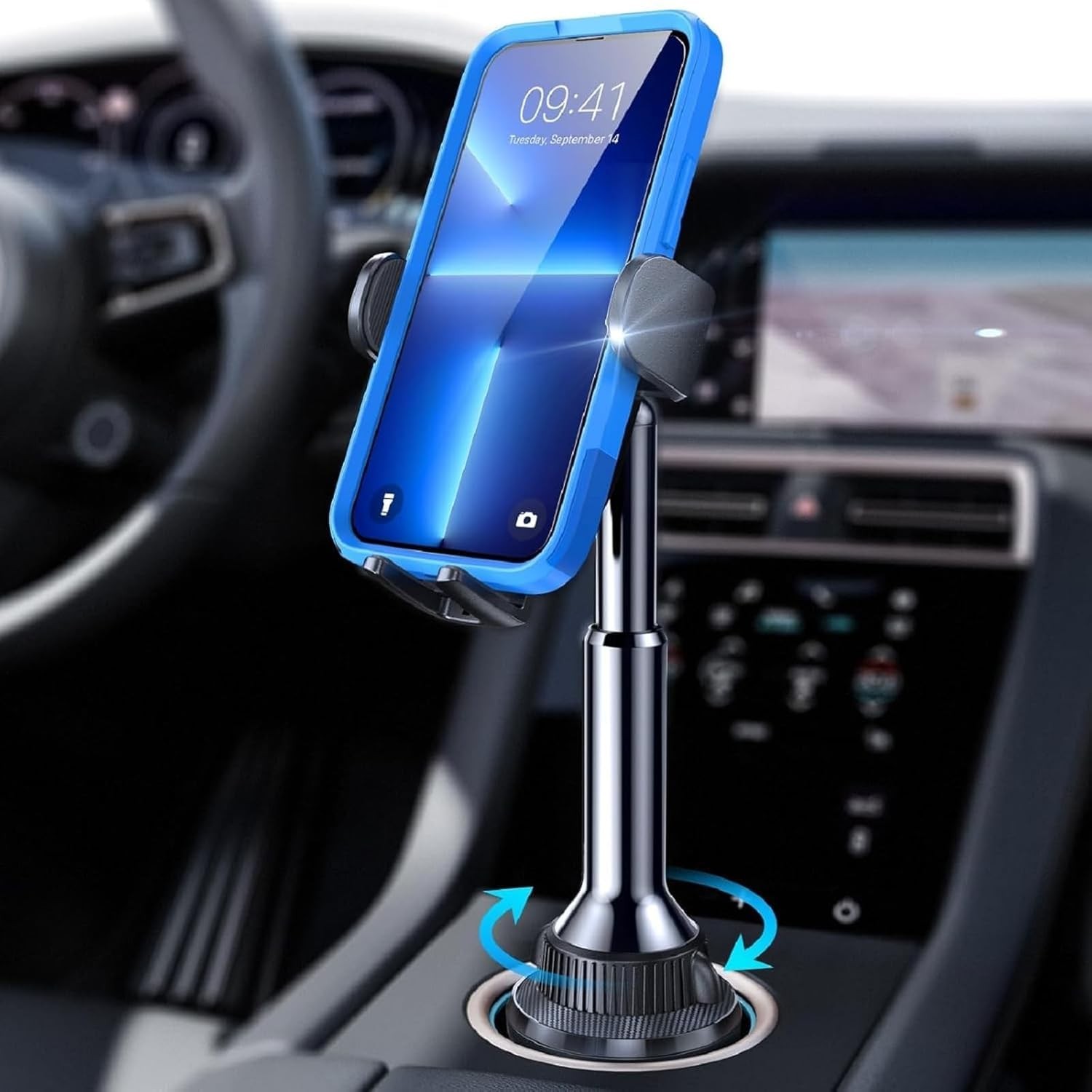 LISEN Cup Holder Phone Mount for Car Adjustable Long Arm Universal Silver