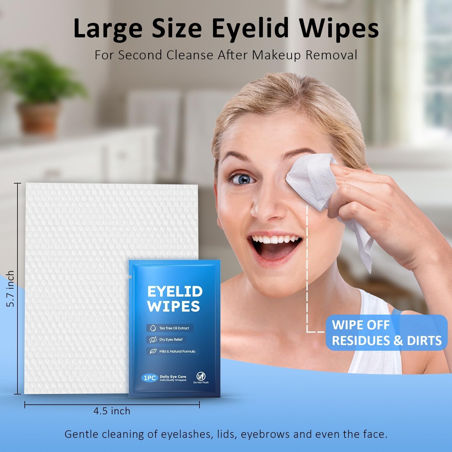 Travel-Friendly Tea Tree Oil Eye Wipes – 14 Extra Large Daily Cleansing Packs