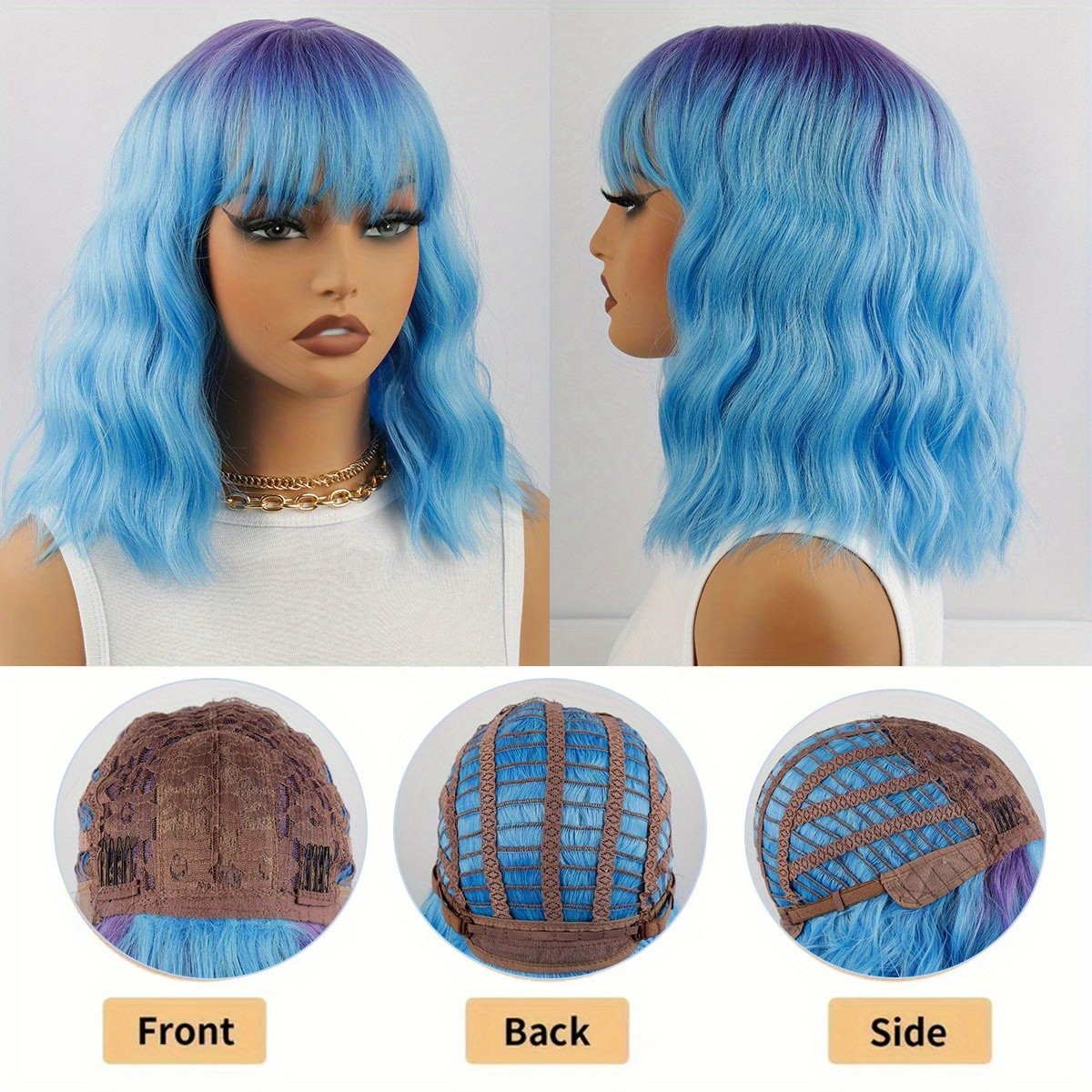 Blue-purple Gradient Bob Wig Short Wavy Bob Wig Heat-resistant for Party Cosplay
