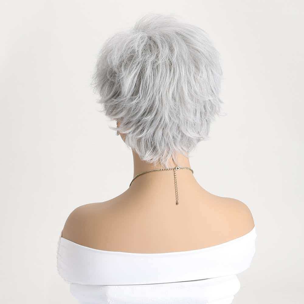 Silver Gray Wig for Women Ombre Natural Short Cosplay Full Wig Heat Resistant