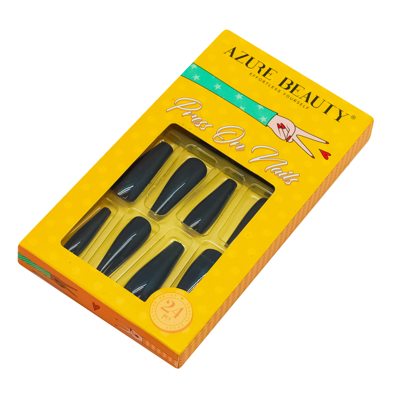Azure Beauty 24 Piece Adhesive ABS Plastic Press On Black Long Coffin Nails