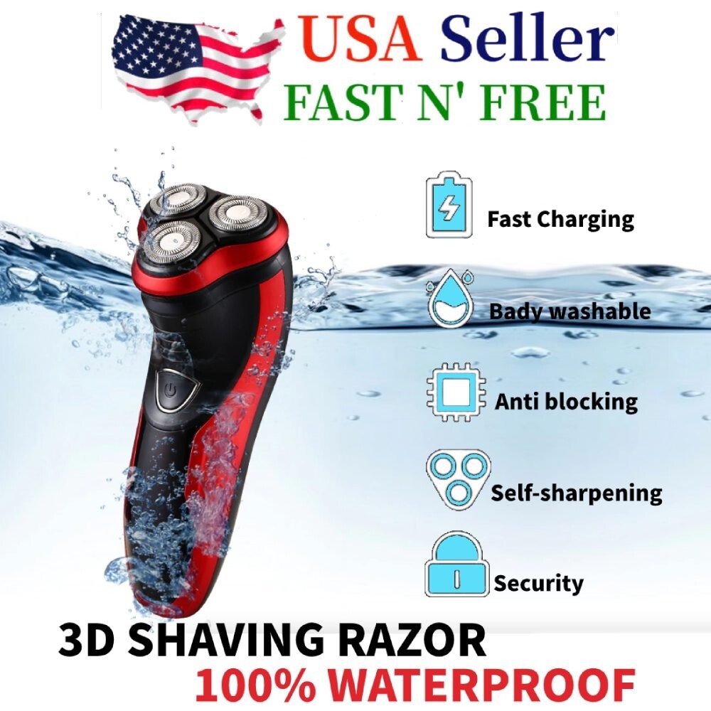 Men’s Razor Rotary Waterproof Electric Shaver Pop-Up Trimmer Wet Dry Cordless US