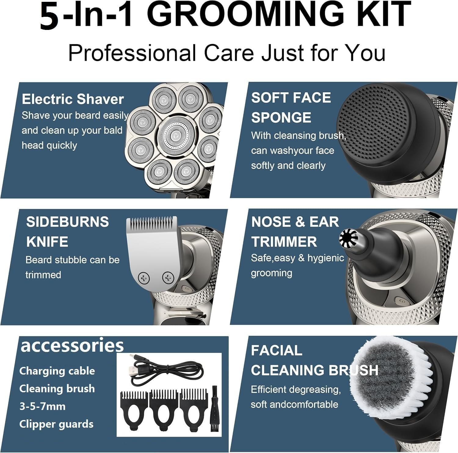 9D Head Shavers for Bald Men, 5-in-1 Electric Razor bawldy 9.0 Ultra Groomie …