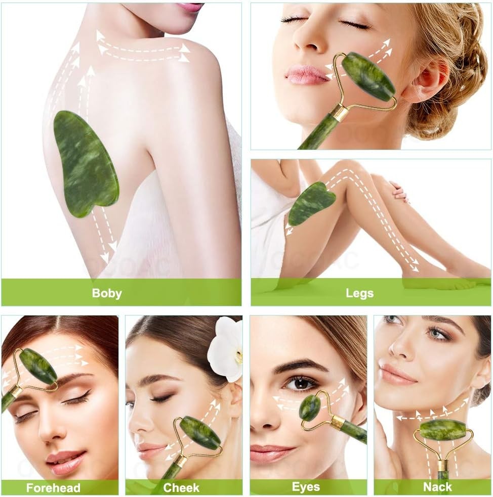 Jade Roller Gua Sha Facial Massage Set 5PCS Face Sculpting Skin Care Tool