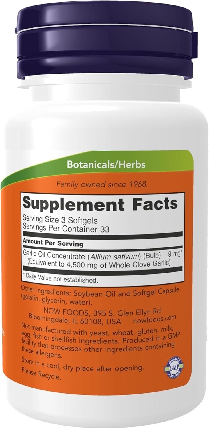 NOW Foods Supplements, Garlic Oil Concentrate 1500 mg per Serving, 100 Softgels