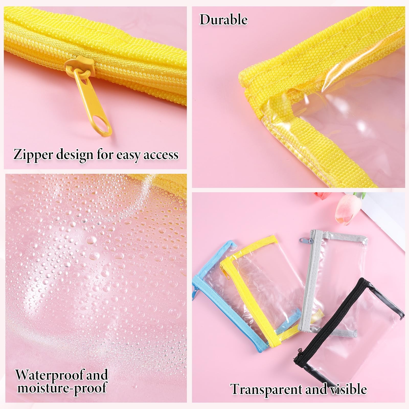 4 Pcs Small Clear Makeup Bags, Mini Nylon Zipper Pouch Multicolor Small Water