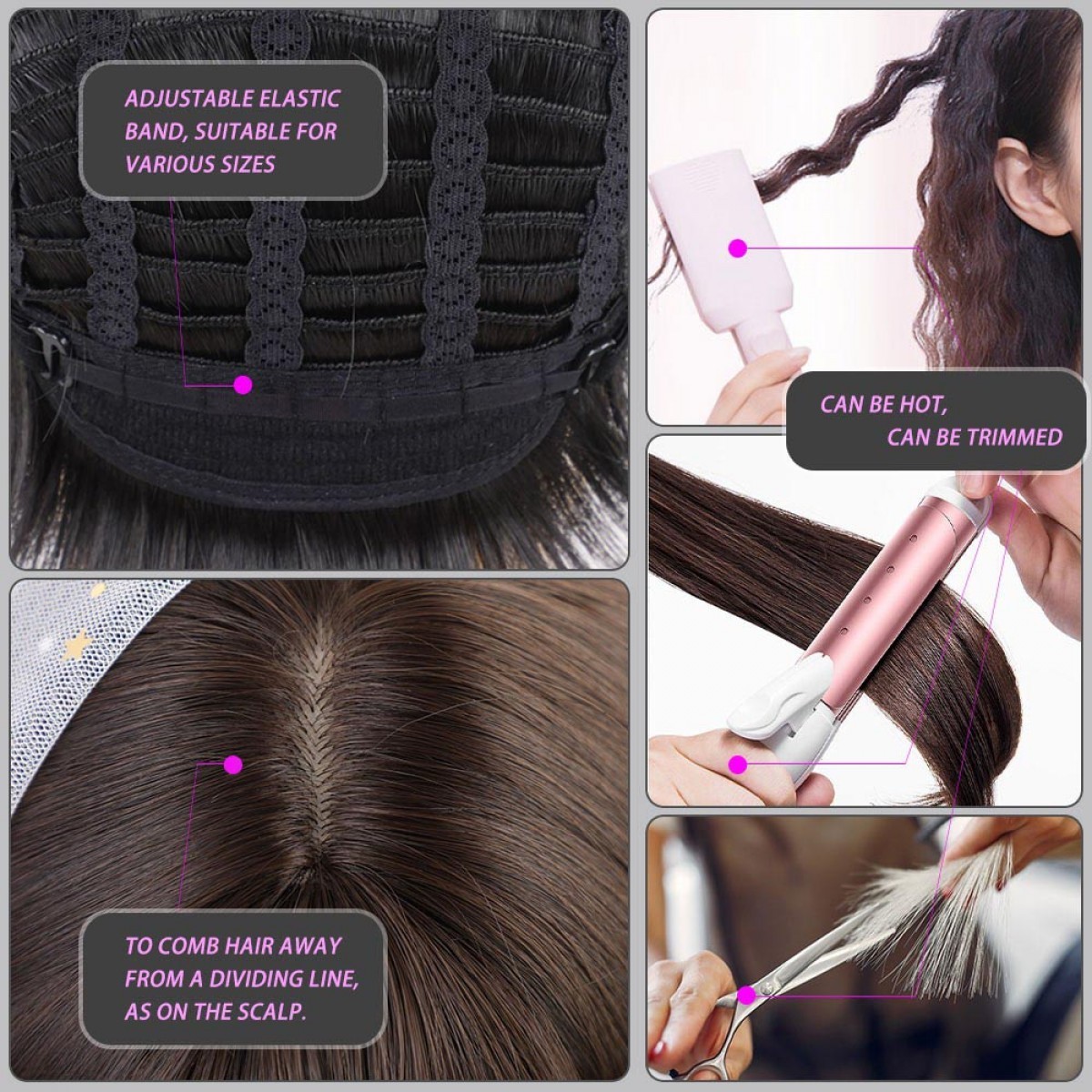 Grey Dress Up Wig With Bangs Synthetic Hair Heat Resistant Straight