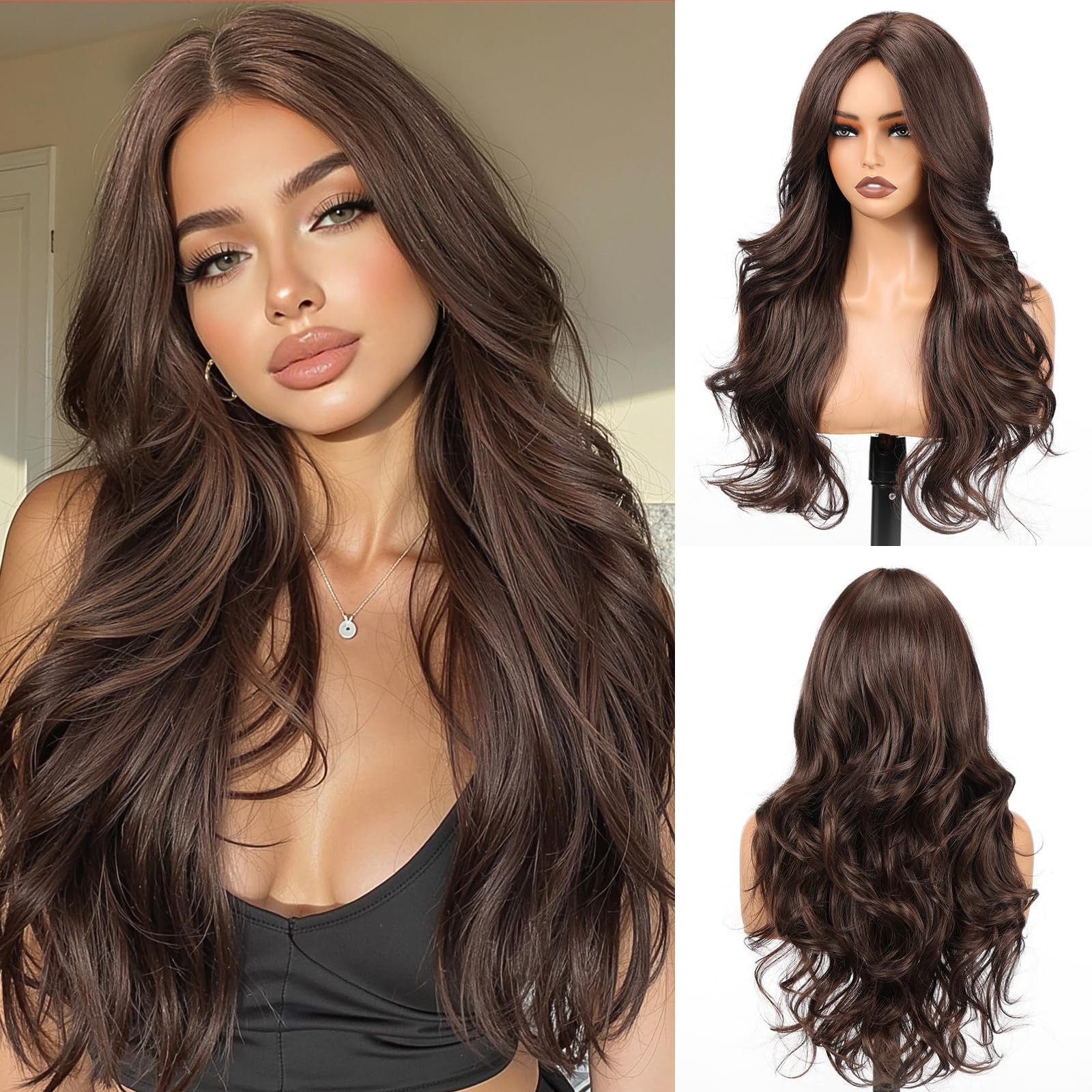 Brown Wigs for Women, 4×4 Realistic Scalp, Free Parting, 22 Inch Long Curly S…