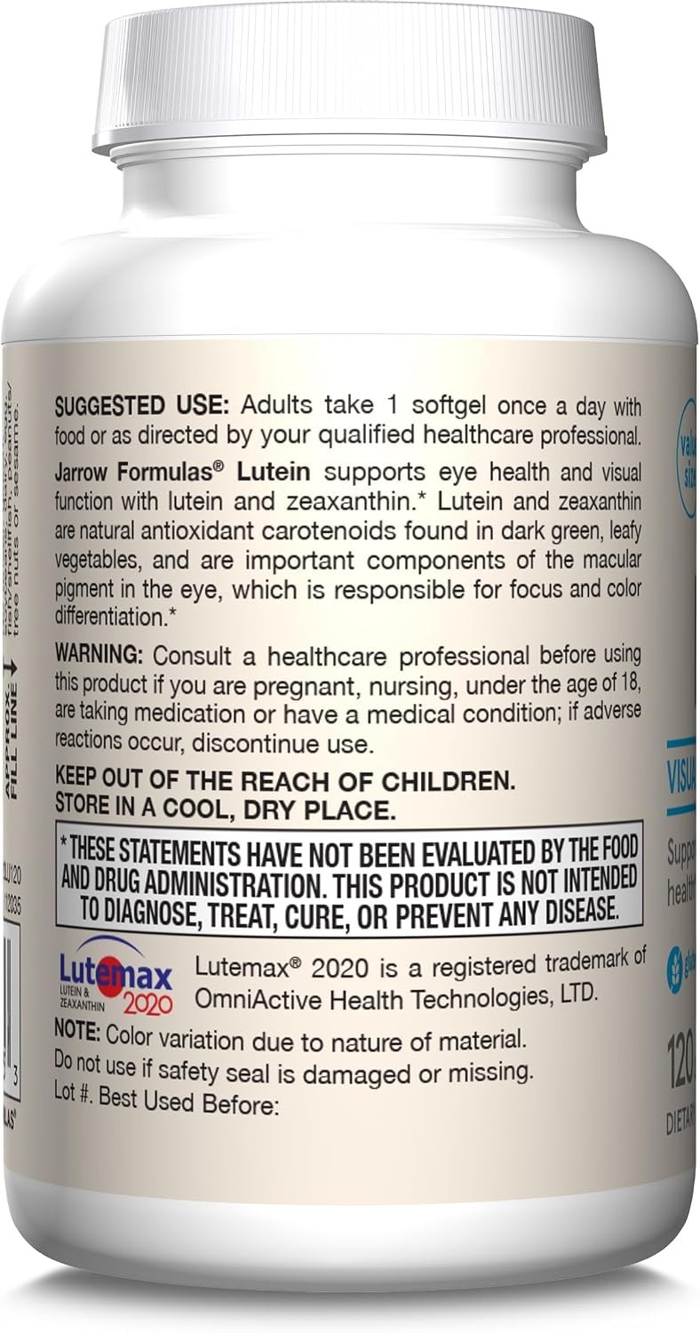 Gluten-Free Lutein 20mg & Zeaxanthin Softgels – Daily Eye Support – 120 Count
