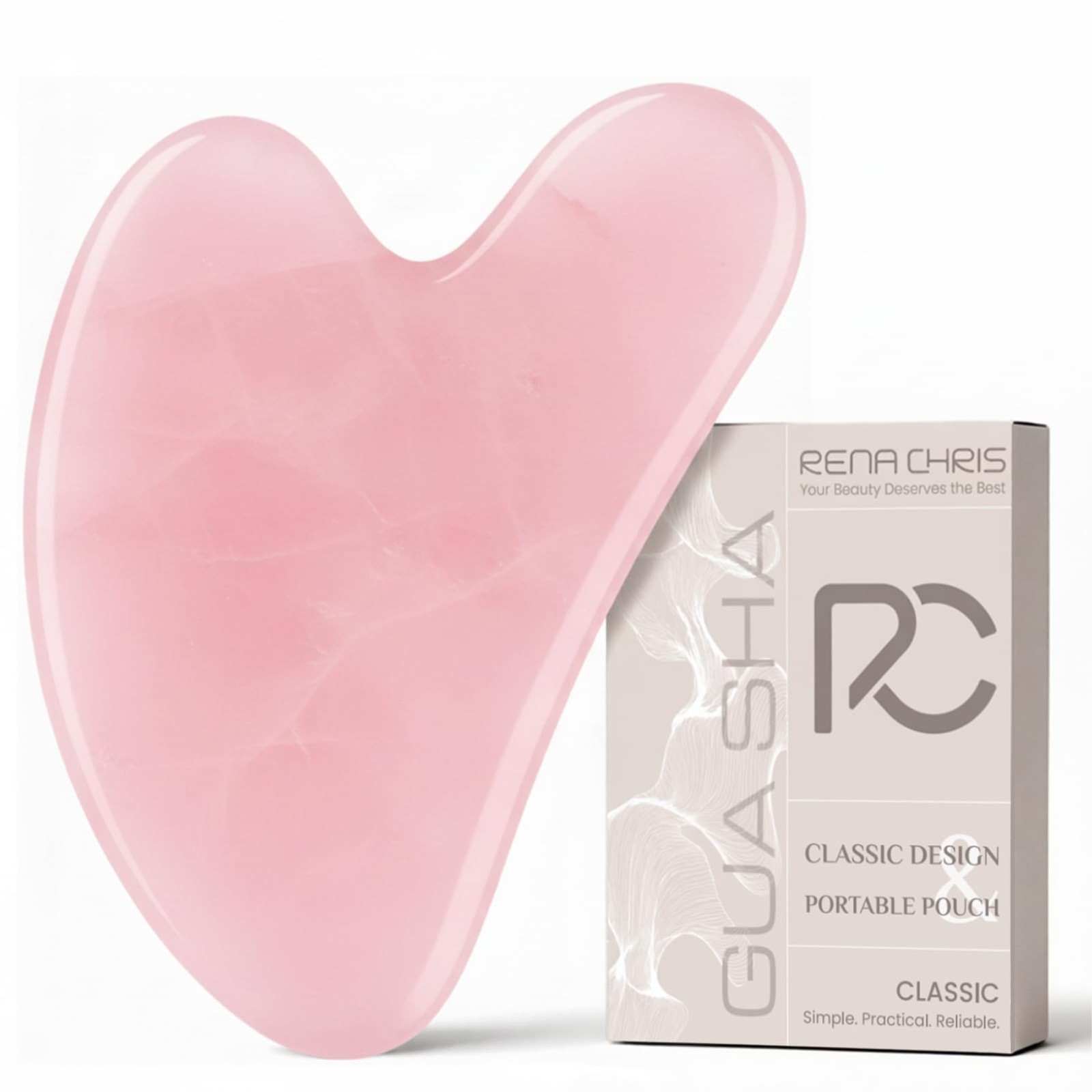 Rose Quartz Gua Sha Facial Massage Tool Jawline Sculpting Puffiness Reducer