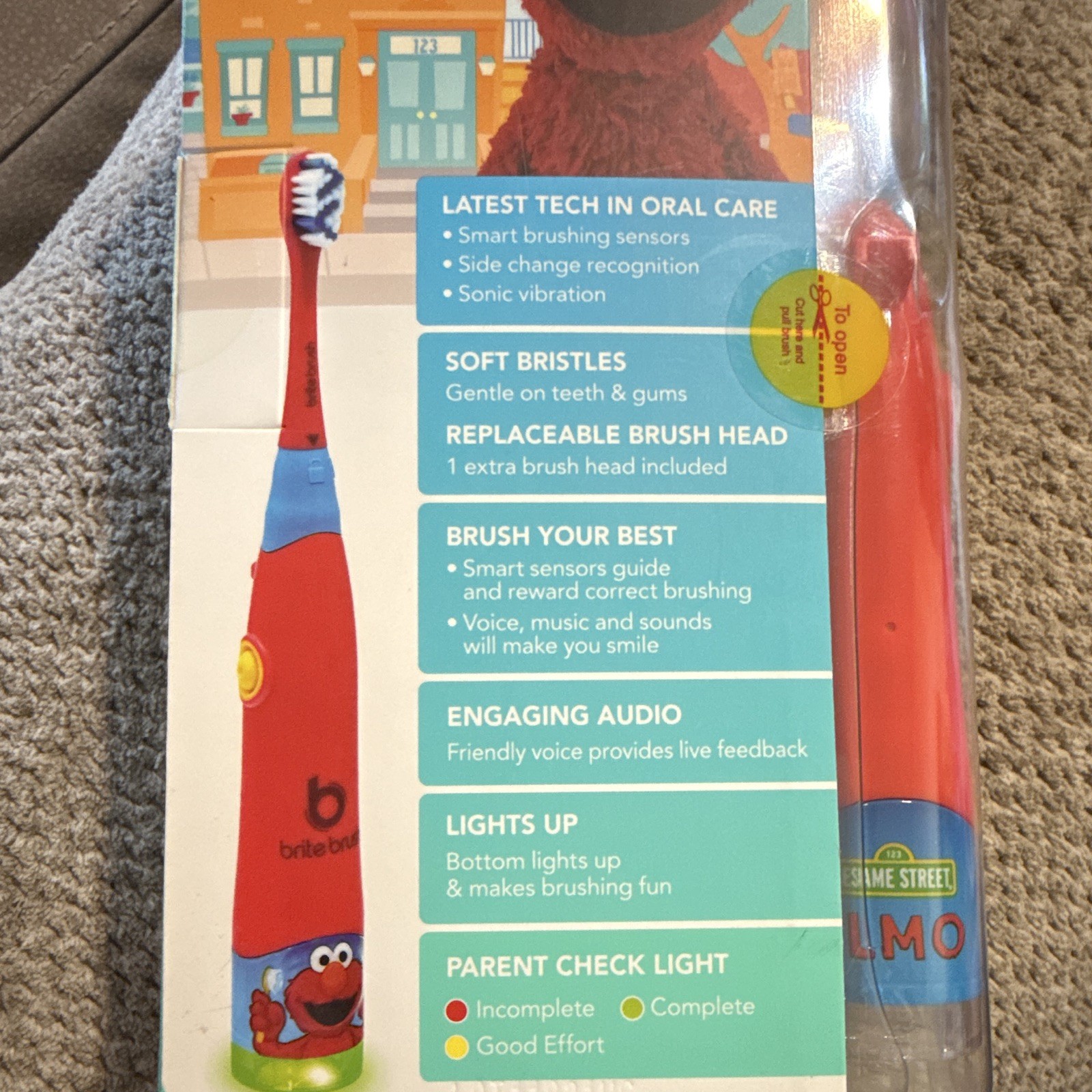 BriteBrush Sesame Street Elmo Kids Sonic Battery Toothbrush Timer + Extra Head
