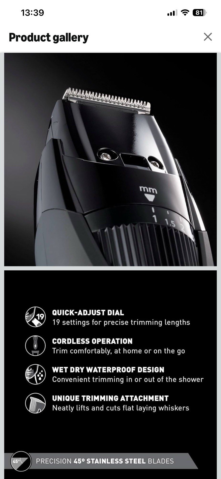 Panasonic ER-GB42-K Beard & Hair Trimmer Wet/Dry Waterproof Cordless Adjustable