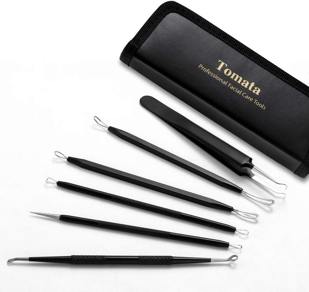 Complete Blackhead Removal Tool Set: 6 Stainless Steel Extractors in Travel Case