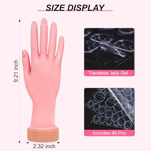 1Pcs Silicone Practice Hand for Nail Training with 48 Adhesive Tabs, Fake Hand