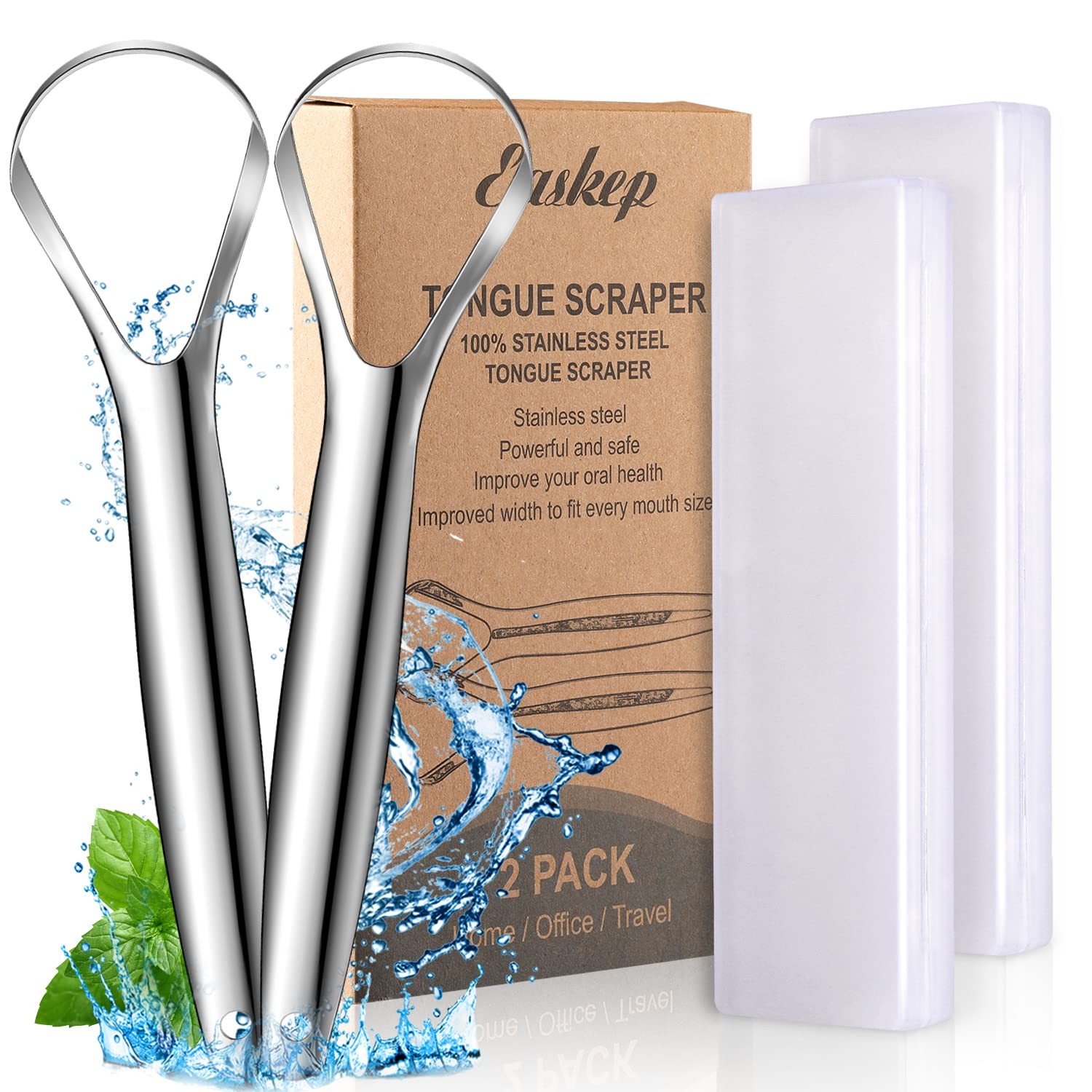 Tongue Scraper (2 Pack), Wide-head Cleaner 2 Count (Pack of 1), silver