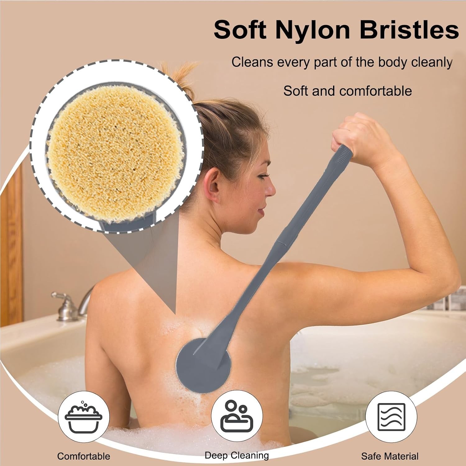 Back Scrubber for Shower, 20.5″ Long Handle Body Brush, Deep Clean, Grey