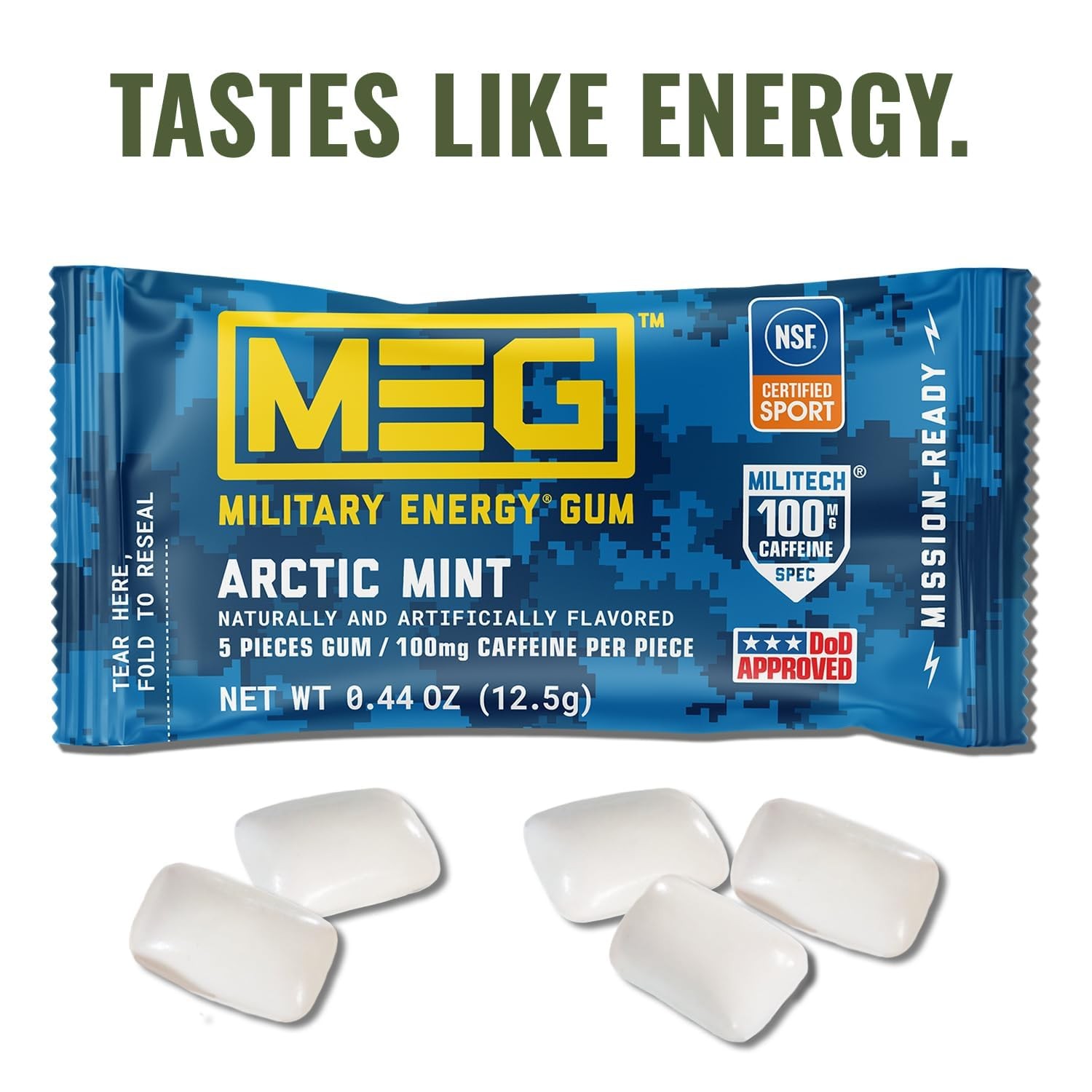 MEG – Military Energy Gum | 100mg of Caffeine Per 5 Count (Pack 4), Arctic