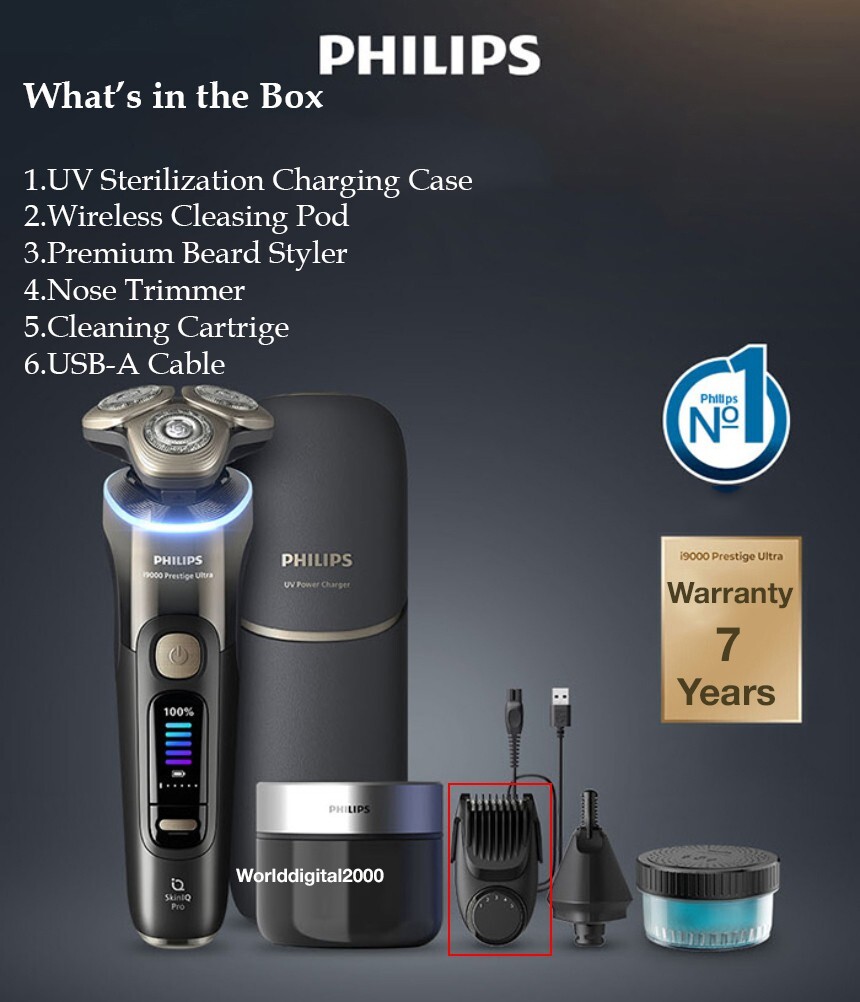 Philips Men’s Shaver i9000 Prestige Ultra XP9405 SenseIQ Pro Wet Dry –Black–