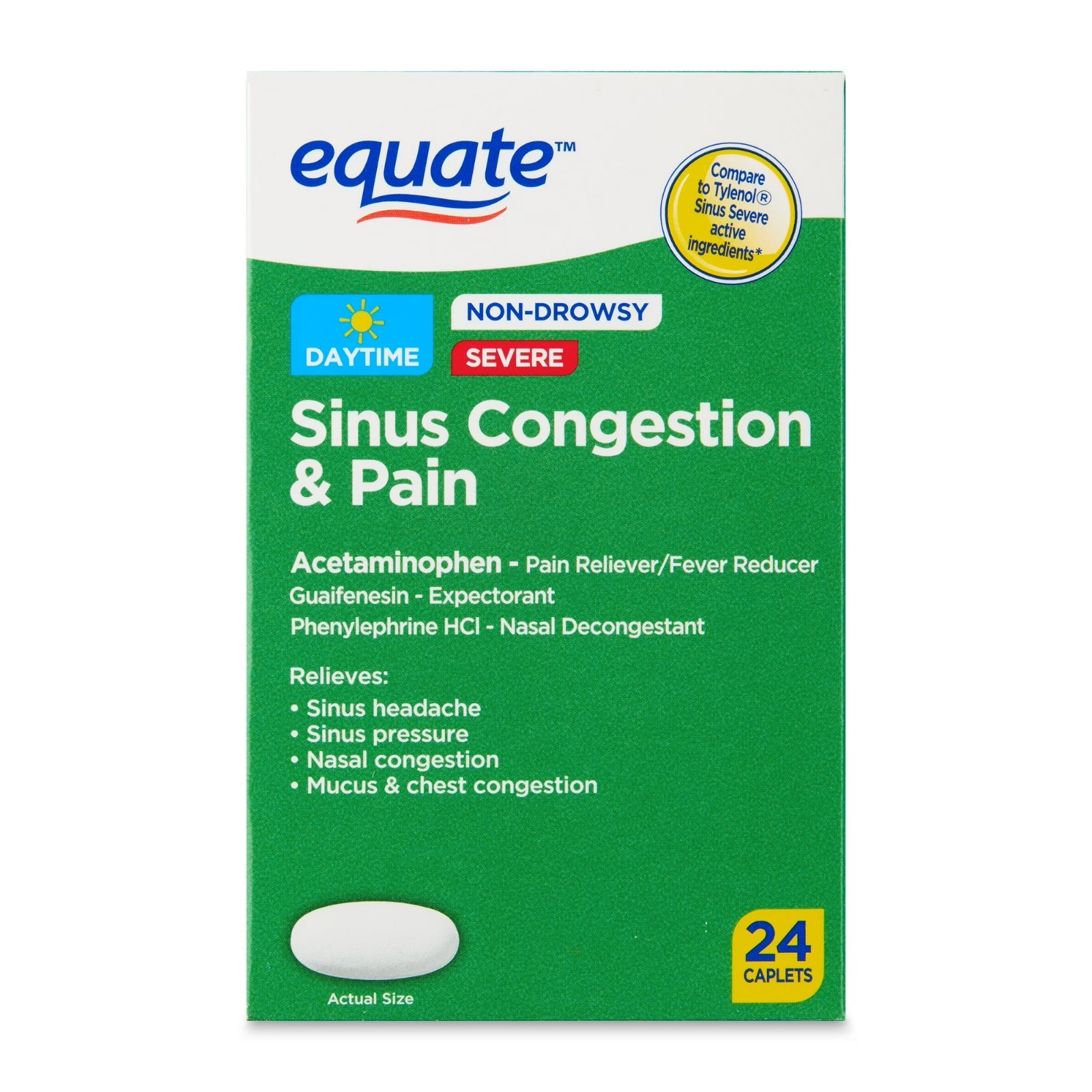Equate Severe Sinus Congestion & Pain Relief Caplets,325mg,24ct Great price
