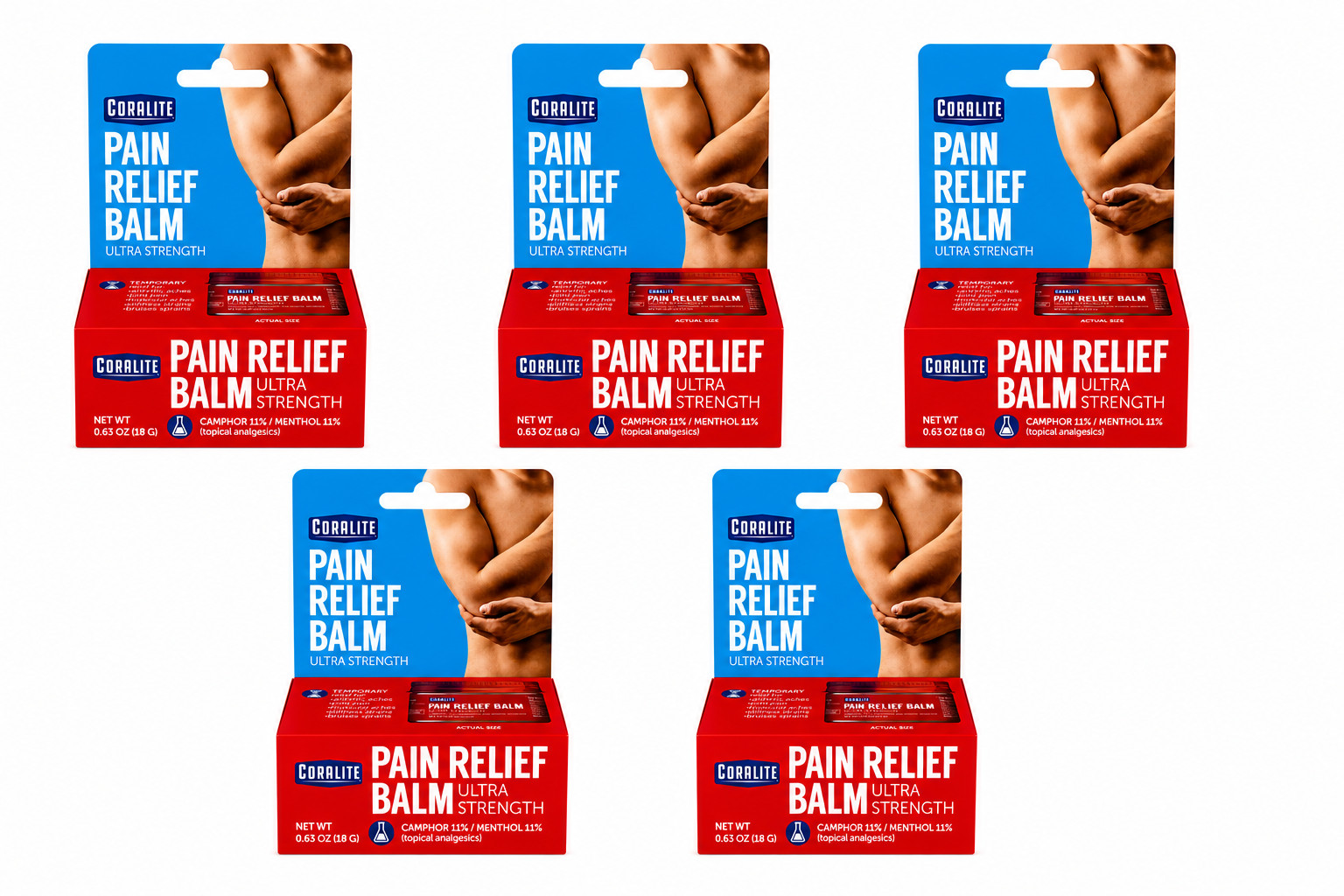 Coralite Pain Relief Balm Ultra Strength 5 Pack 0.63 oz Muscle Joint Relief