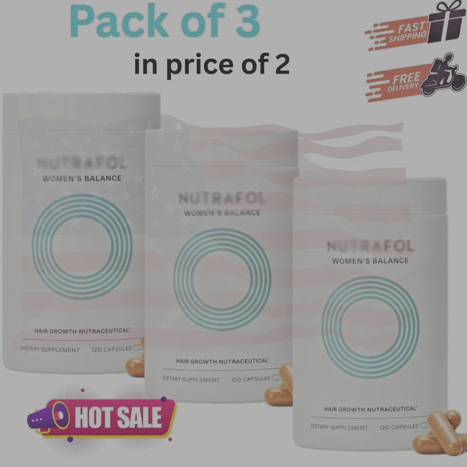 New Pack of 3 Women’s Hair Growth Supplement 360 Caps USA Seller Fast Shipping