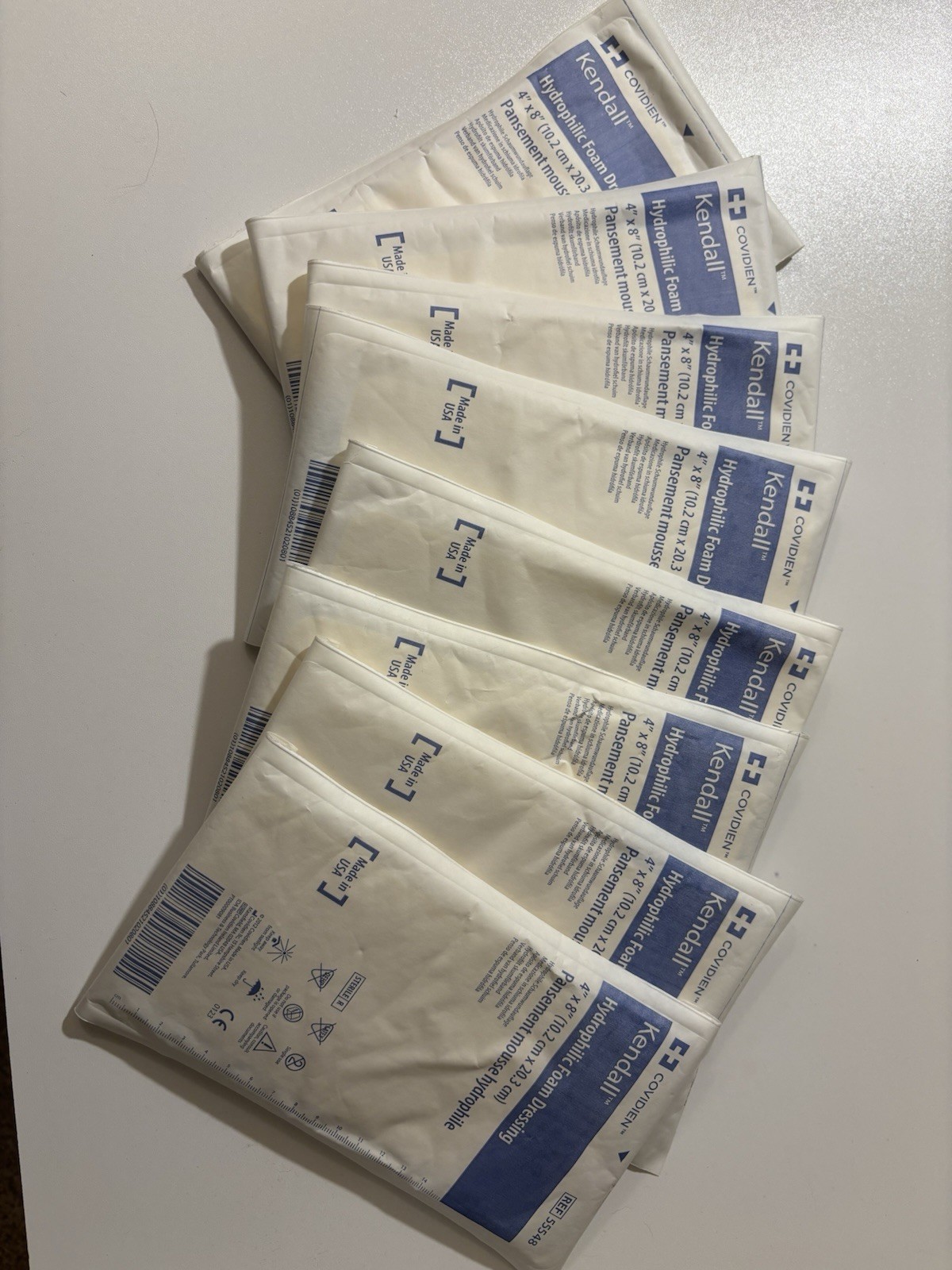 COVIDIEN #55548 Kendall Hydrophilic Foam Dressing 4″X8″ Lot of 8. New, no Box