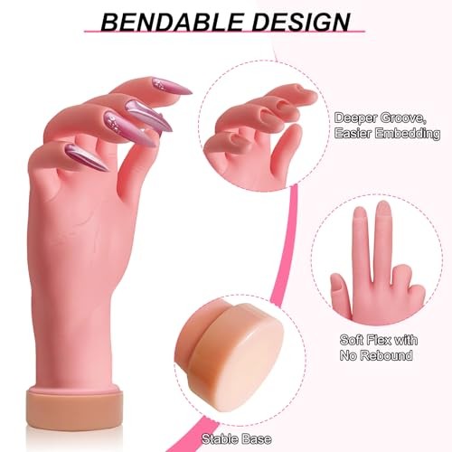 1Pcs Silicone Practice Hand for Nail Training with 48 Adhesive Tabs, Fake Hand