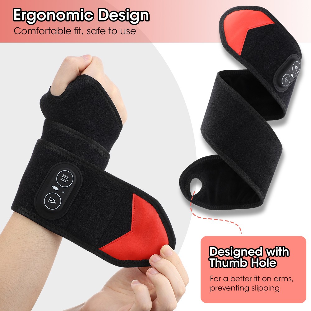 660nm & 850nm Red Light Therapy Wrist Heating Wrap Vibration Massage Pain Relief