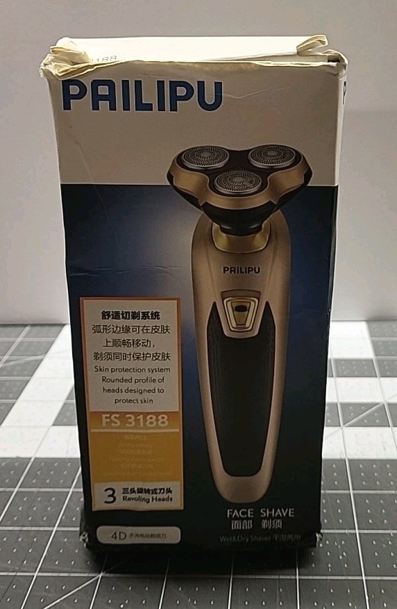 PAILIPU FS-3188 3 Head Rotary Wet/Dry Rechargeable Facial Shaver Gold Black Men