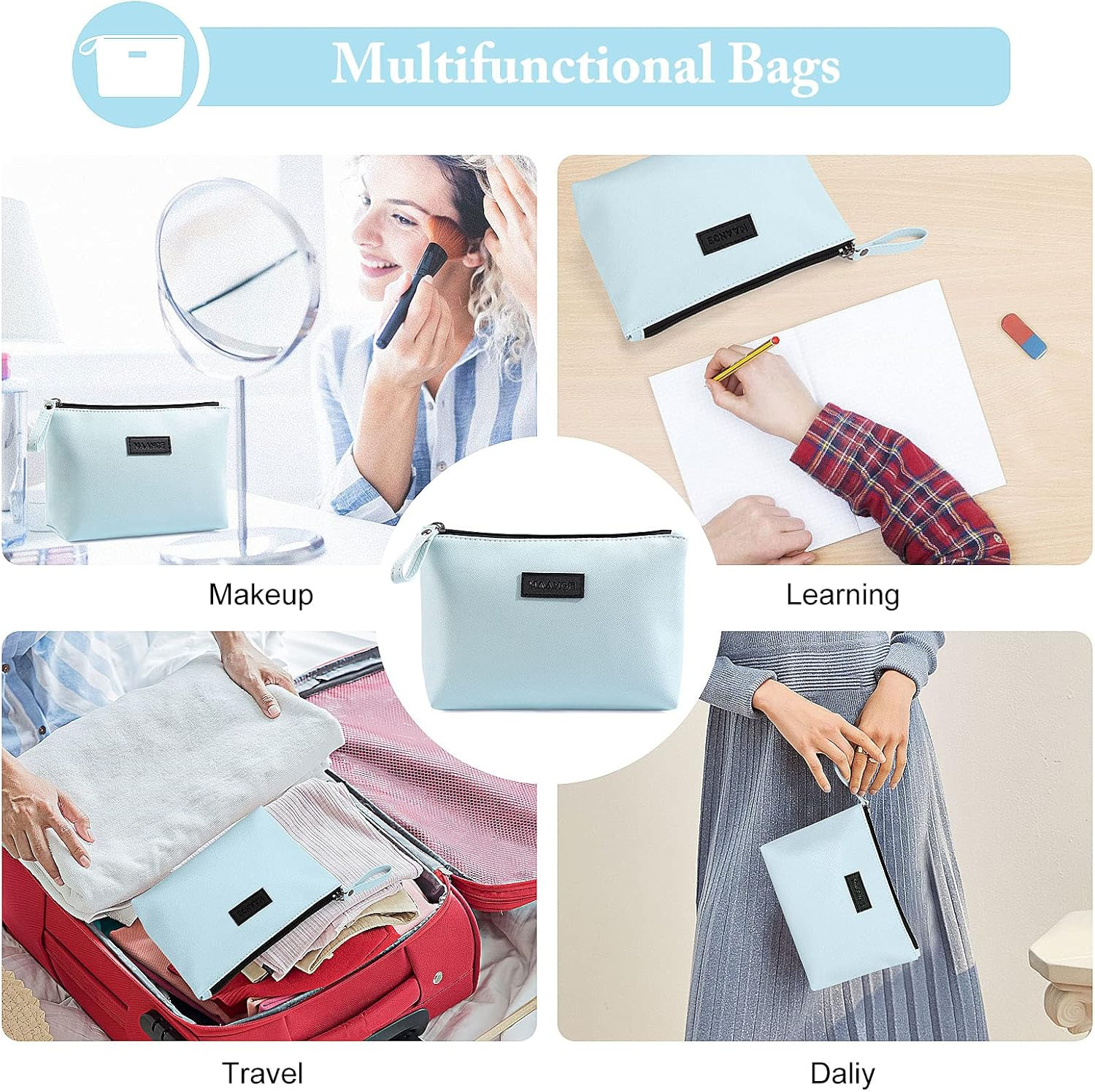 Cosmetic Bags for Women Small Makeup Bag for Purse Pu Leather Makeup Pouch Trave