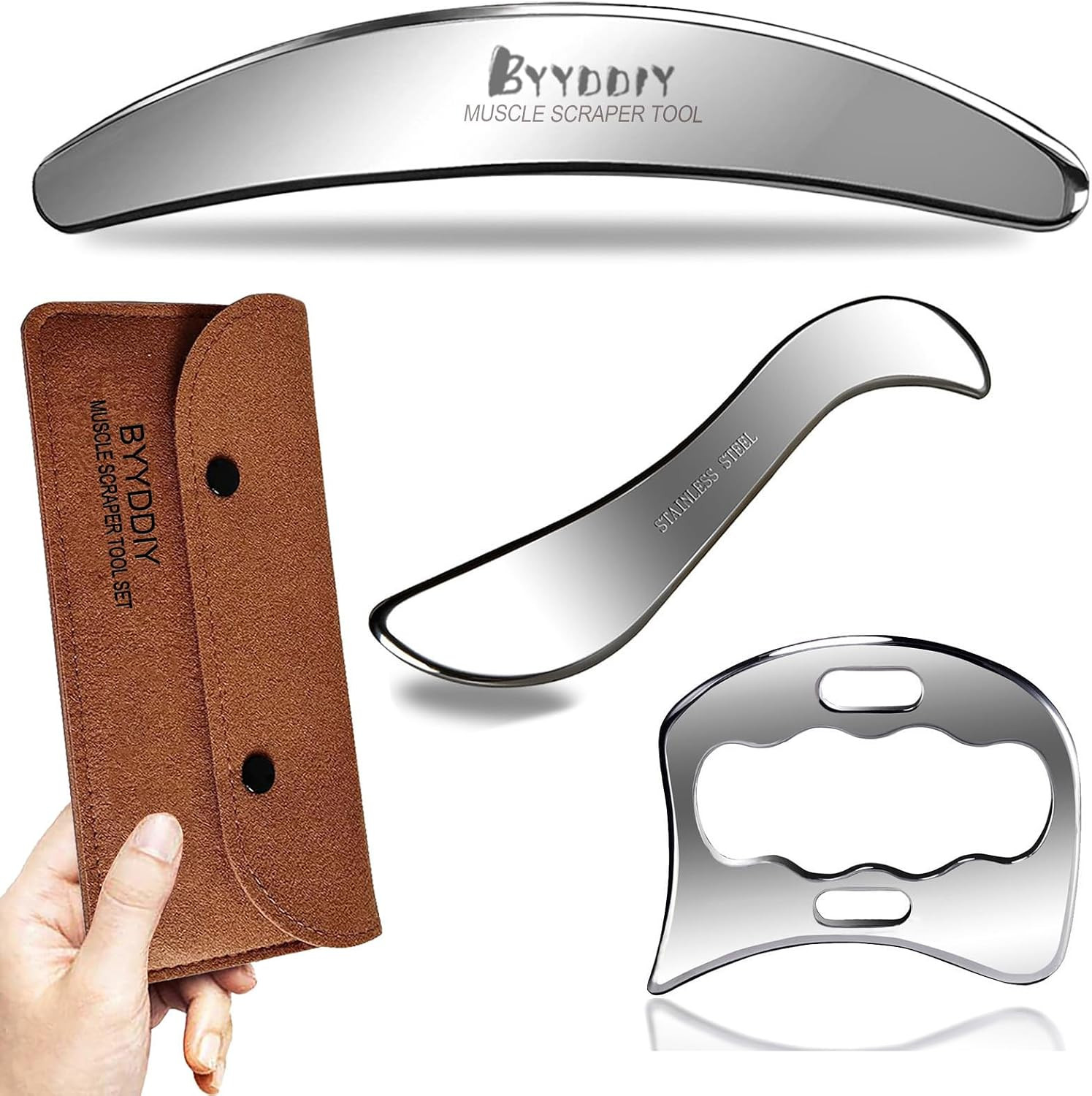 -3 in 1 Stainless Steel-304 Muscle Scraper Tools Set,Scraping Massage Tools for
