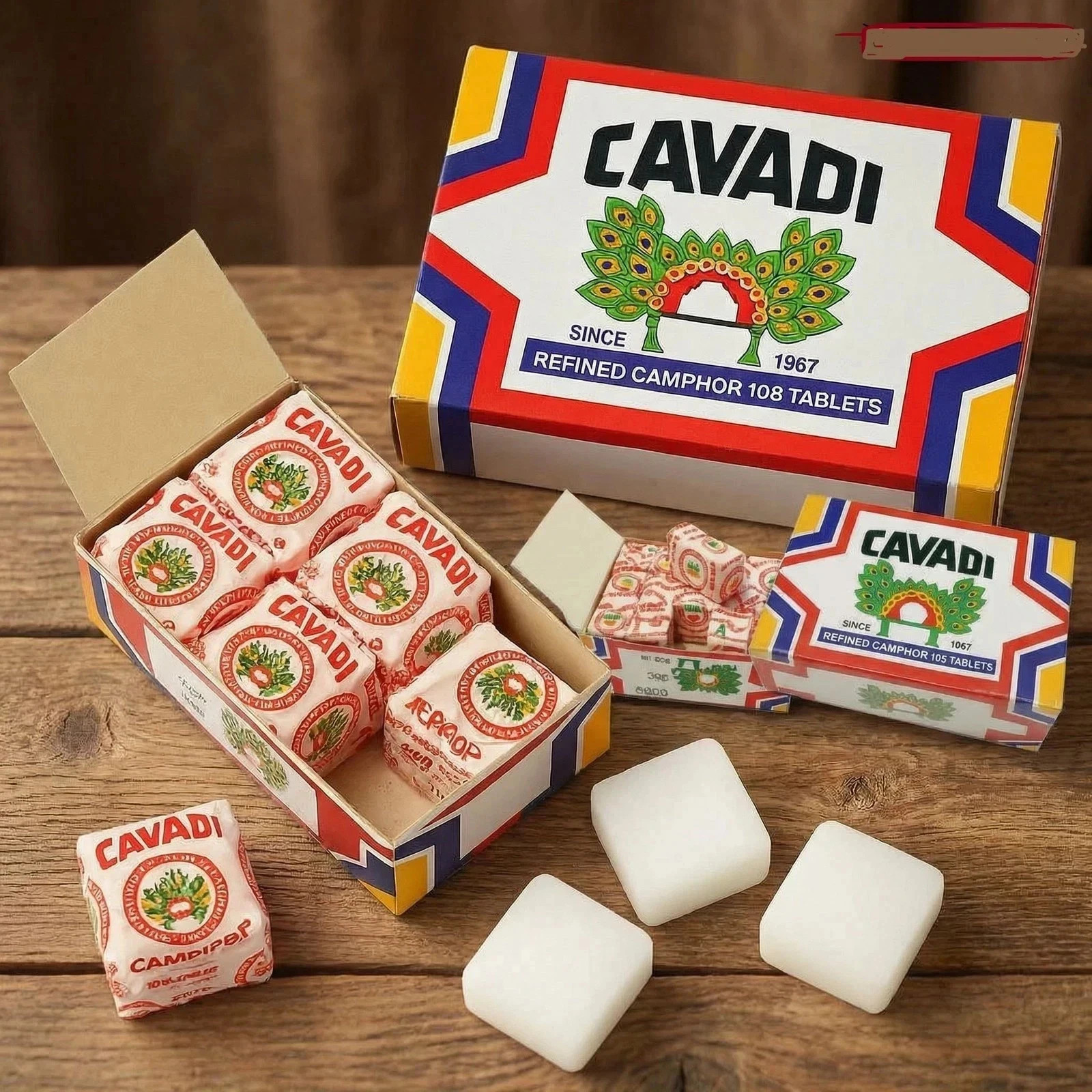 Camphor Tablets by Cavadi – 105pcs Sealed 2 Boxes | Ritual Freshener Blocks