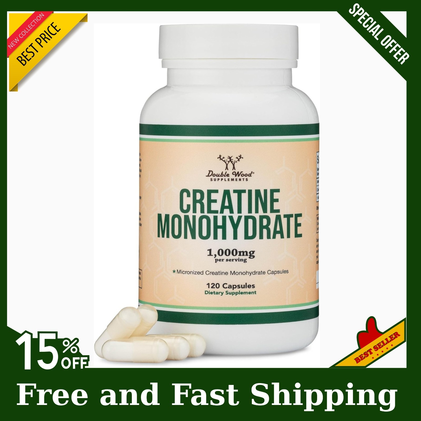 Creatine Pills 1,000Mg per Serving (120 Creatine Capsules) Free Shipping! NEW!..